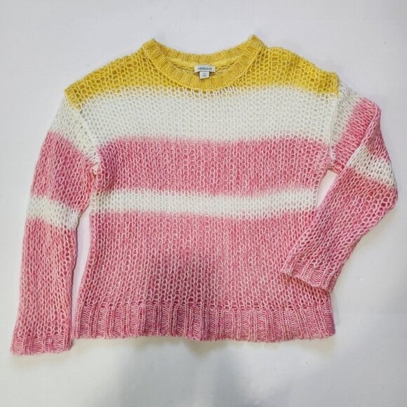 Sundance Julia Stripe Sweater Womens M Pink White Yellow Pullover Open Knit Crew - Picture 9 of 9